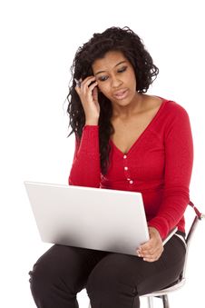 African American Woman Thinking Computer Stock Images African American Woman Thinking Computer Stock Images
