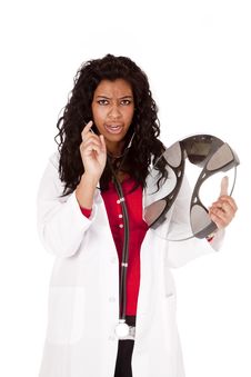 Woman Doctor Scales Holding Mad Royalty Free Stock Photos Woman Doctor Scales Holding Mad Royalty Free Stock Photos