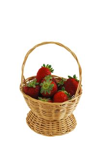 Fresh Strawberries In Small Basket Stock Photos