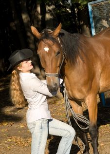 Young Woman With Her Horse Royalty Free Stock Images