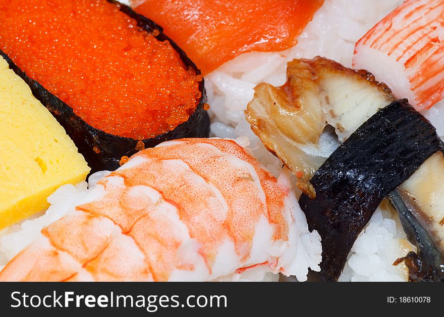 Japanese sushi ready to eat isolated on white