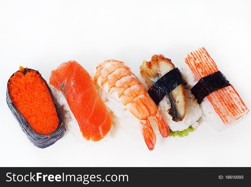 Japanese sushi ready to eat isolated on white