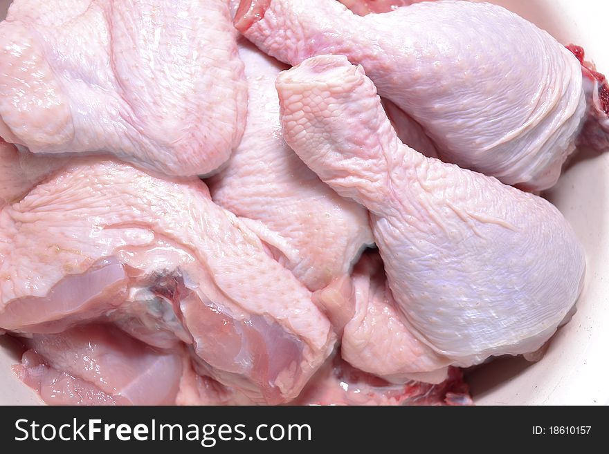 Photo of slices of the cut meat of a hen. Photo of slices of the cut meat of a hen.