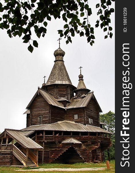 Old wooden Russian orthodox church in open-air museum of wooden architecture in a village called Vitoslavlitsy near Veliky Novgorod, Russia. Old wooden Russian orthodox church in open-air museum of wooden architecture in a village called Vitoslavlitsy near Veliky Novgorod, Russia