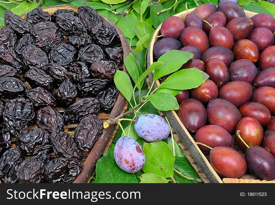 Assortment of plums and prunes cooked. Assortment of plums and prunes cooked