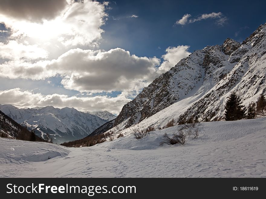 Icy Valley. Top of Caneâ€™s Valley during winter, before a snowfall. Brixia province, Lombardy region, Italy