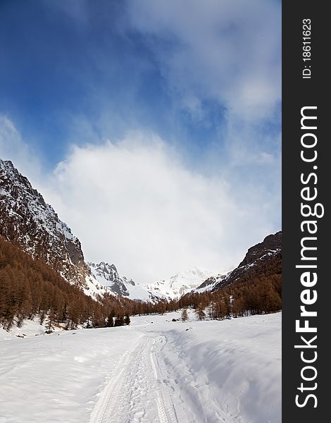 Icy Valley. Top of Caneâ€™s Valley during winter, before a snowfall. Brixia province, Lombardy region, Italy