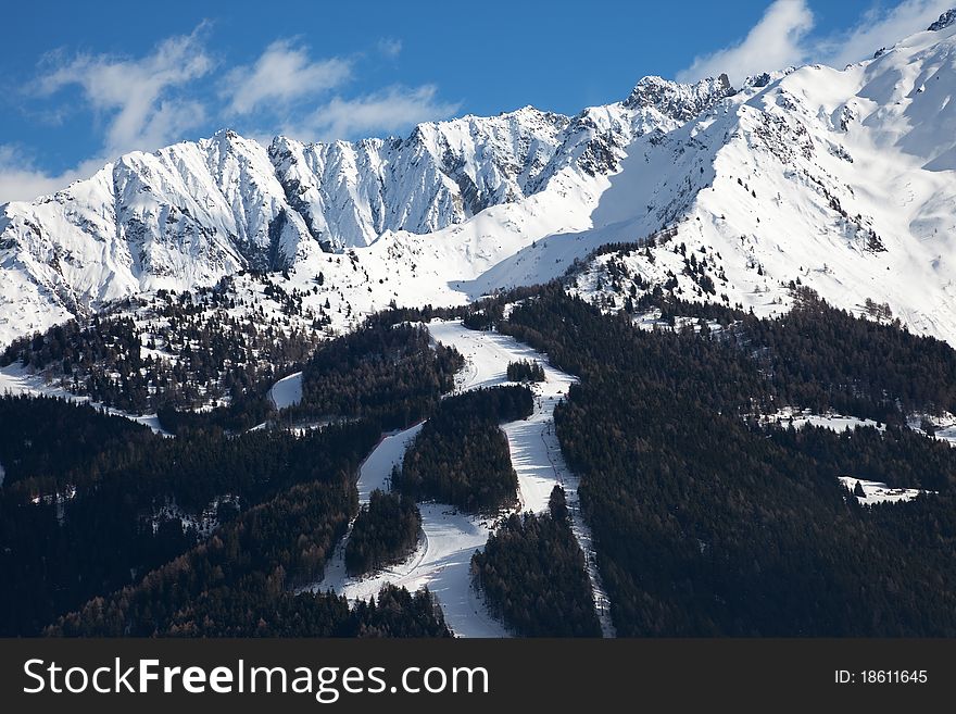 Runs of Pontedilegno ski resort. Brixia province, Lombardy region, Italy. Runs of Pontedilegno ski resort. Brixia province, Lombardy region, Italy