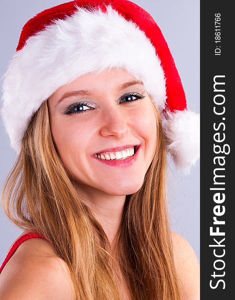 Christmas girl in the Santa Claus hat