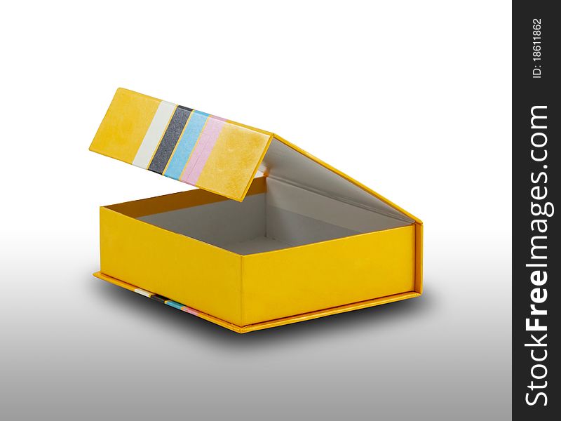 Open yellow box on white background