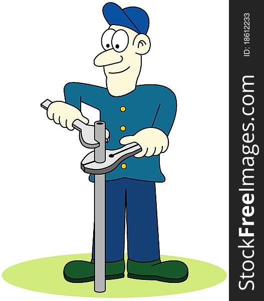 Illustration of plumber with tools