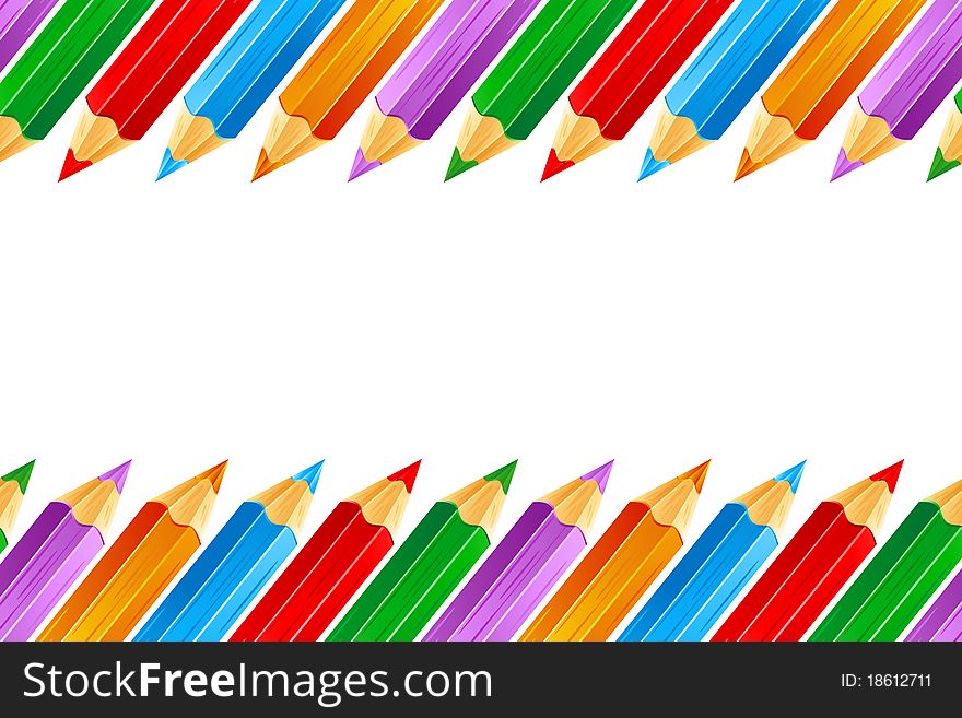 Illustration of row of colorful pencil on white isolated background. Illustration of row of colorful pencil on white isolated background