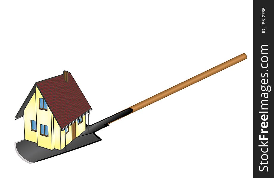 illustration the private house located on a shovel. illustration the private house located on a shovel