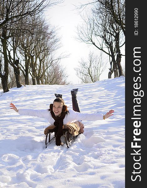 Young joyful woman smiling in winter season. Young joyful woman smiling in winter season