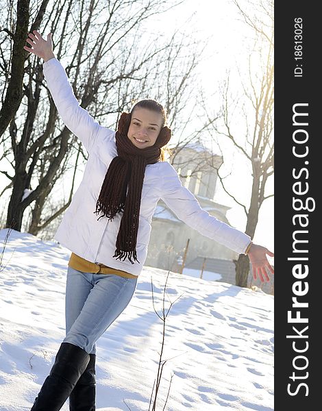 Cute Teen Having Fun In Winter