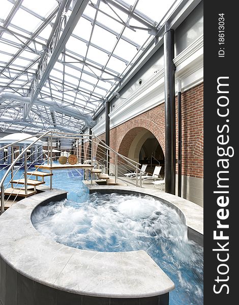 Swimming pools in a spa hotel in the attic