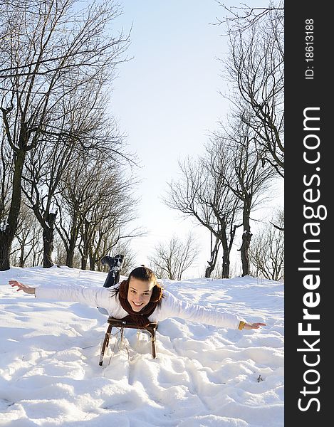 Young joyful woman smiling in winter season. Young joyful woman smiling in winter season