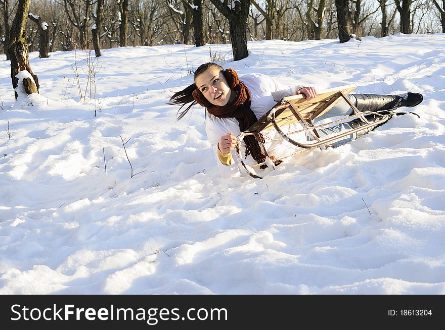 Young joyful woman smiling in winter season. Young joyful woman smiling in winter season