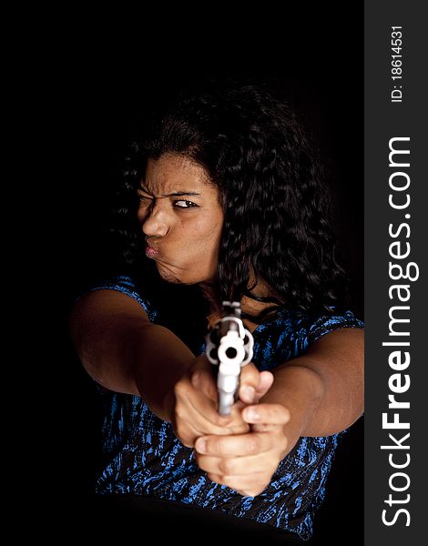 Black woman pointing gun funny face