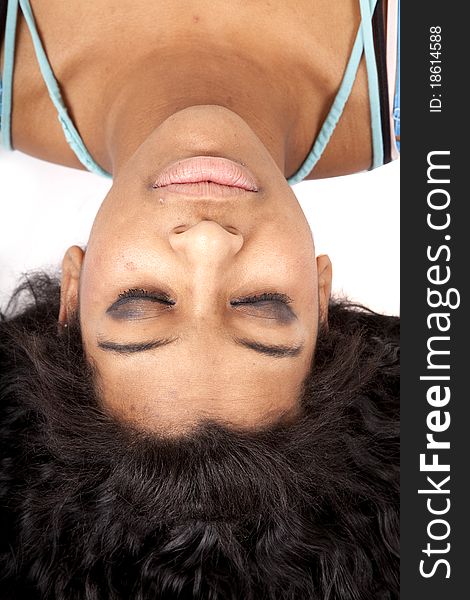 Woman upside down hair out sleep