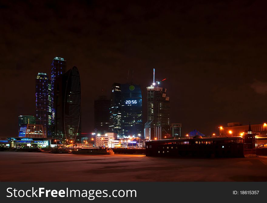 Moscow City business center. Night view.