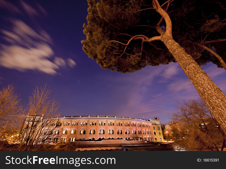 Las Ventas, Madrid's bullfighting arene shot at dusk. Las Ventas, Madrid's bullfighting arene shot at dusk.