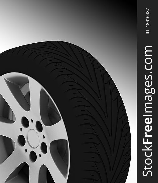 Brand new tire, 3d rendering of car wheel.