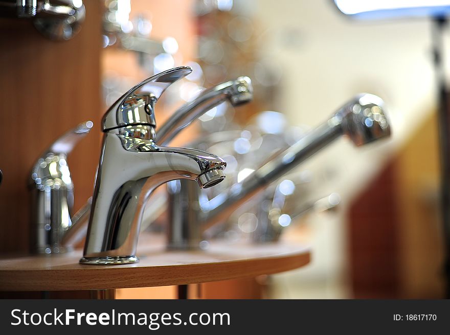 Silver metallic water tap in store