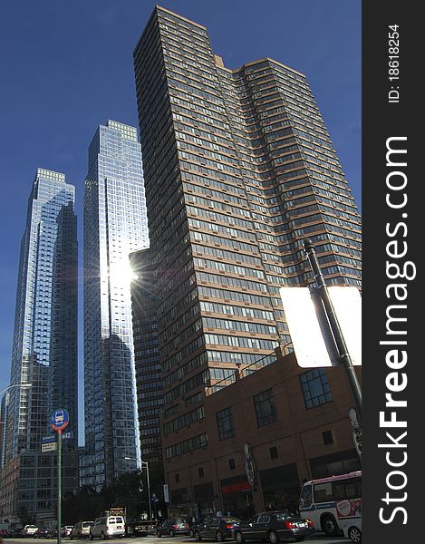 Tall executive buildings in New York City y the afternoon sun reflecting on them. Tall executive buildings in New York City y the afternoon sun reflecting on them