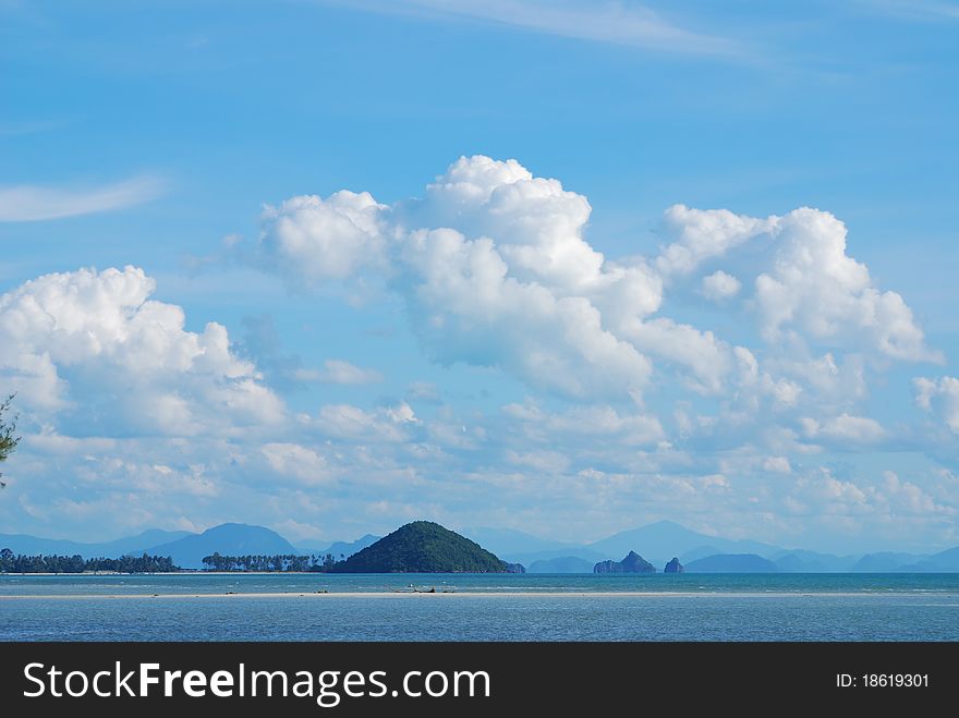 Nice beach view with cloudy blue sky