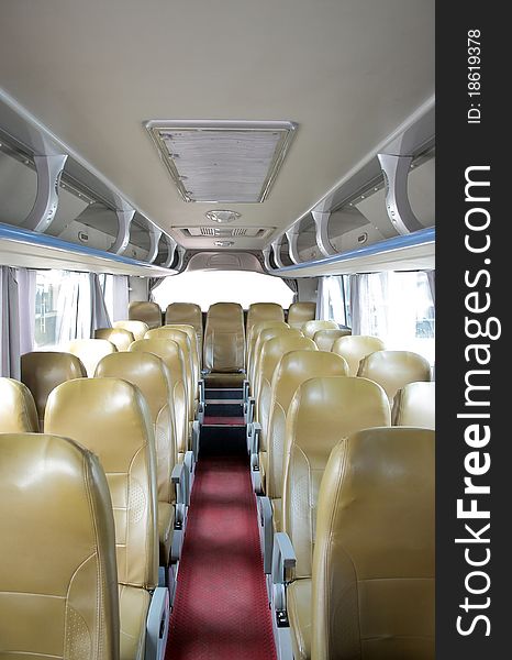 Interior of an empty tour bus，Coach. Interior of an empty tour bus，Coach