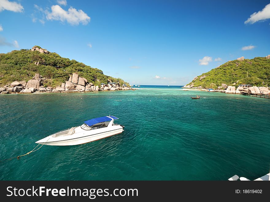 Nice beach view with cloudy blue sky