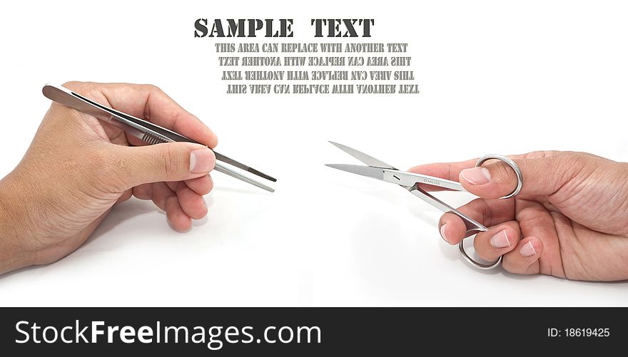 Medical instrument isolate white background in doctor hand