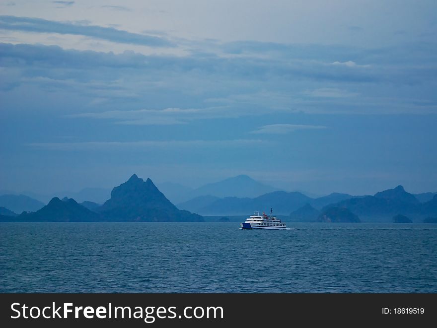 Ferry to samui in the sea mountain background