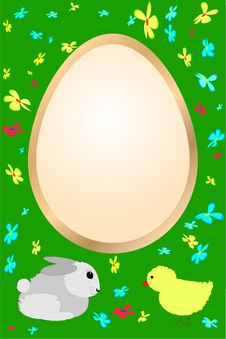 Easter Card With Rabbit, Chicken And Flowers Royalty Free Stock Images Easter Card With Rabbit, Chicken And Flowers Royalty Free Stock Images