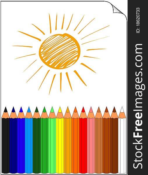 Colored pencils whit sun