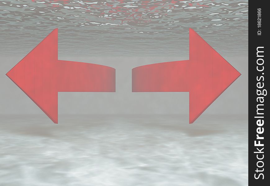 3d render of pointers, which are under water. 3d render of pointers, which are under water.