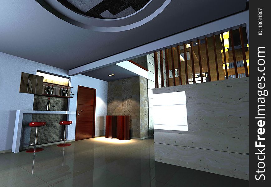 Interior fashionable living-room 3D rendering. Interior fashionable living-room 3D rendering