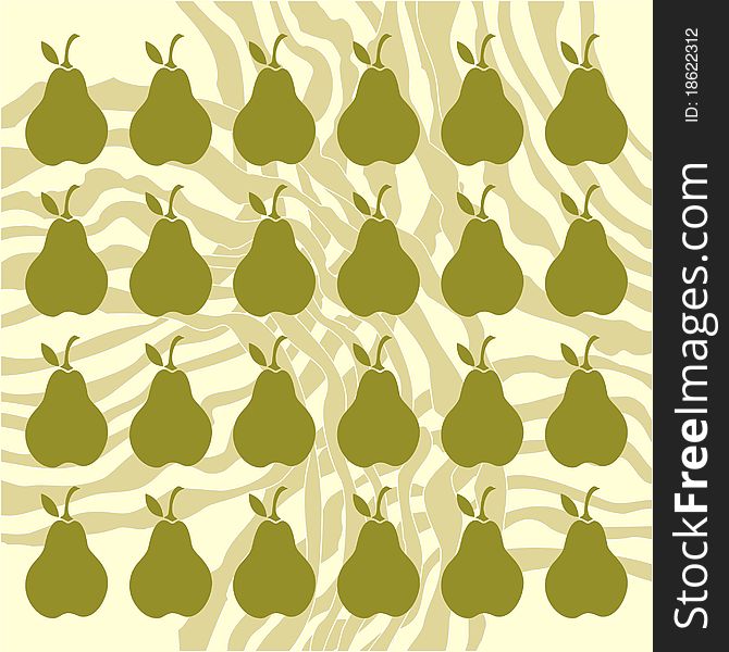 Illustration with bright colored pears on beige lines background. Illustration with bright colored pears on beige lines background