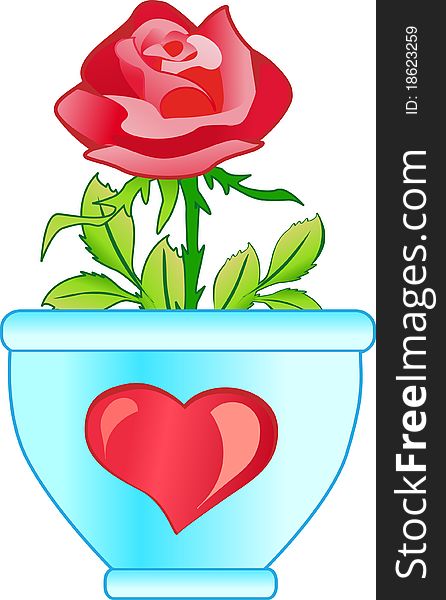 Rose in a pot with a heart. Rose in a pot with a heart