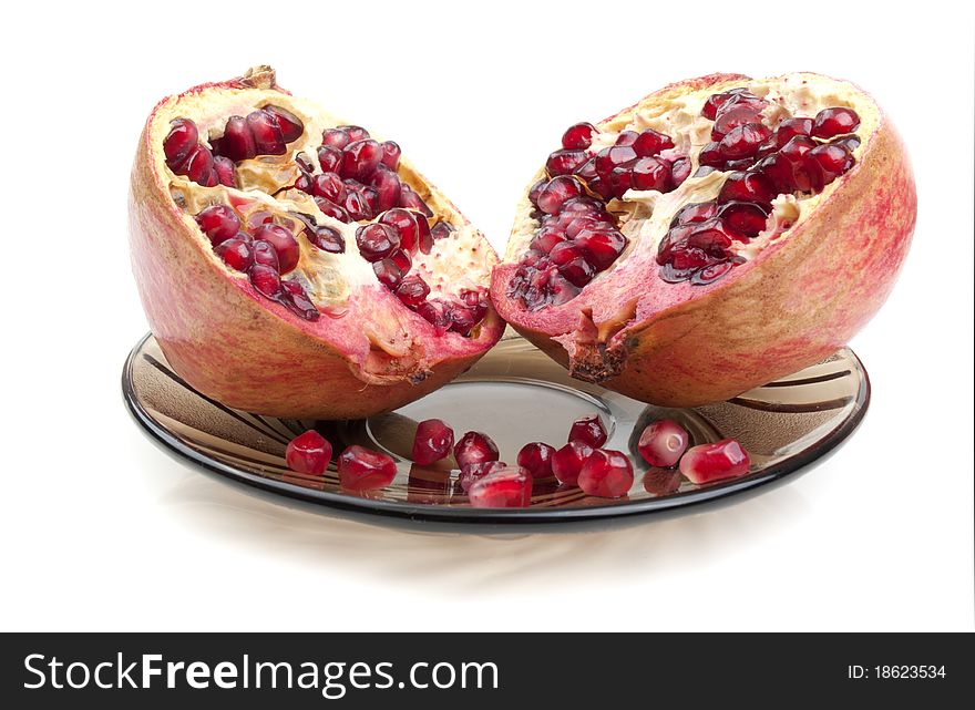 Part of pomegranate on a white background