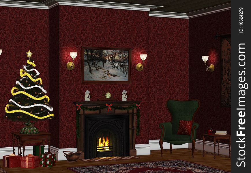 3d render of christmas room 1