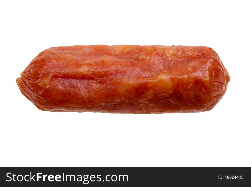 Small spicy salami snack isolated on a white background