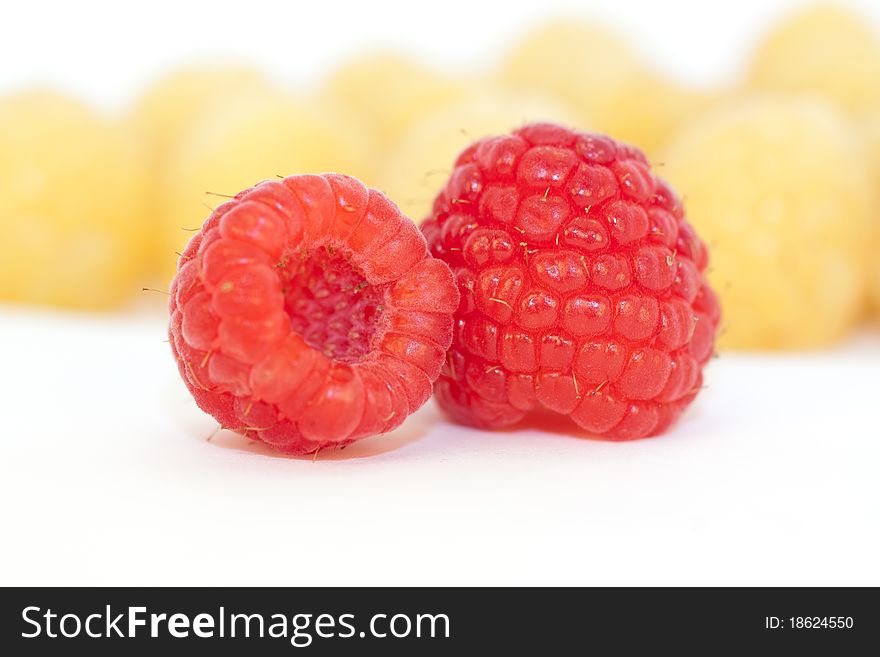 Red Raspberry Macro. Yellow raspberry.