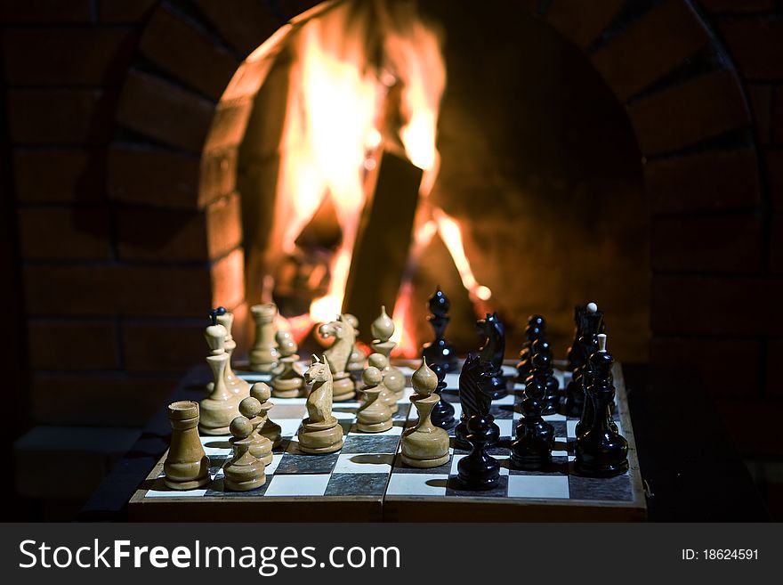 Chess fireplace relax game home