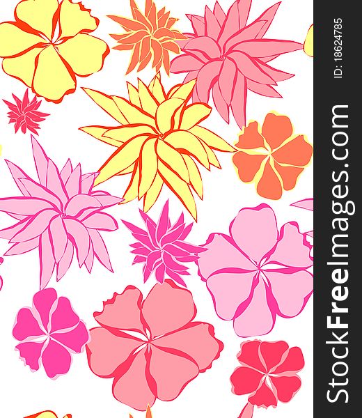 Abstract floral seamless pattern with daisies and california poppies