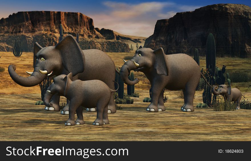 3d render of Elephant Family