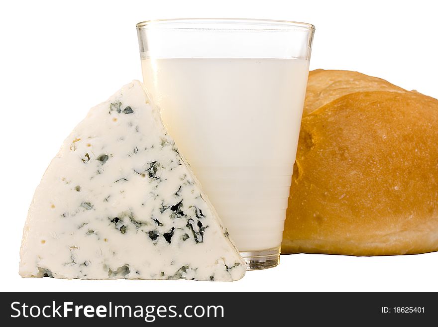 Slice of the Danish blue cheese with a milk.