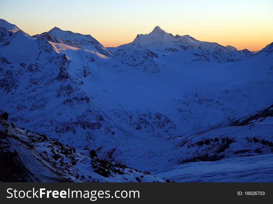 Sundown in mountains Elbrus