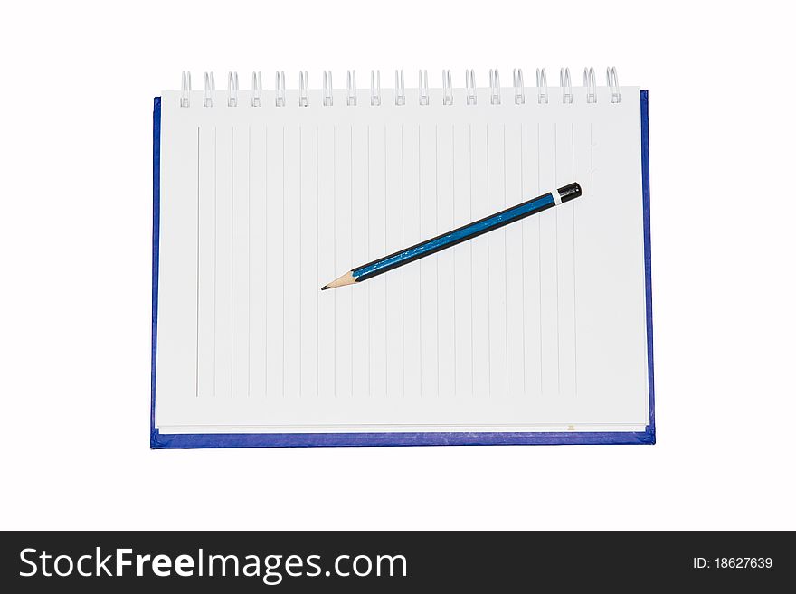 Pencil on book isolated on white background